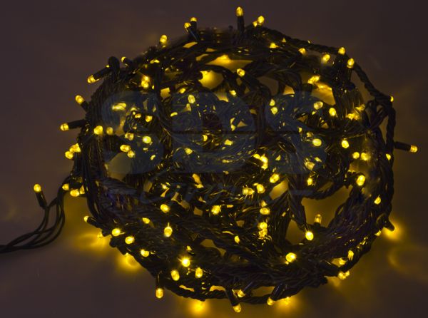 Гирлянда новогодняя "Твинкл Лайт" 20 м, 240 диодов, цвет Желтый, черный провод "каучук", Neon-Night