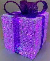 Светодиодный подарок 30 см, прозрачный, синий бант, фиолетовый