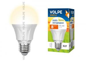 LED-A60-8W/WW/E27/FR/S Лампа светодиодная Volpe. Форма "A", матовая колба. Материал корпуса термопластик. Цвет свечения теплый белый. Серия Simple. Уп