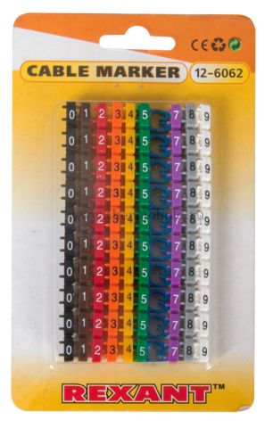 Кабельный маркер (клипса), ? 4...6 мм, цифры 0-9, 10 цветов, блистер (MR-55) REXANT