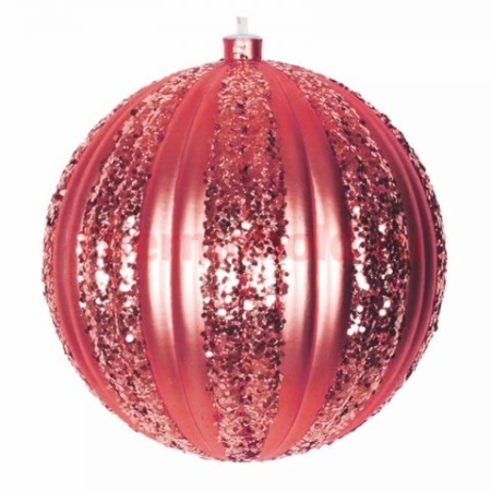 Изображение Елочная фигура "Полосатый шар", 20 см, цвет красный, упак 4 шт.  интернет магазин Иватек ivatec.ru