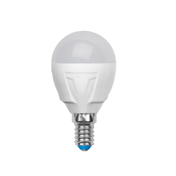 LED-G45-6W/WW/E14/FR/S Лампа светодиодная Volpe. Форма "шар", матовая колба. Материал корпуса термопластик. Цвет свечения теплый белый. Серия Simple.