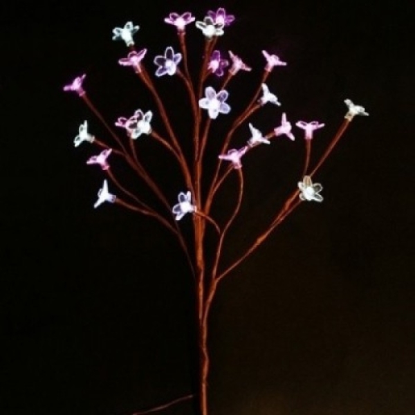 11-029, "Ветка Сакуры" на батарейках 3хАА, 24 прозрачных цветка, 59см., кор. пр., бело-розовый