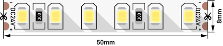 Изображение Лента со скотчем 3М светодиодная стандарт 2835, 120 LED/м, 9,6 Вт/м, 24В , IP20, Цвет: Холодный белый  интернет магазин Иватек ivatec.ru
