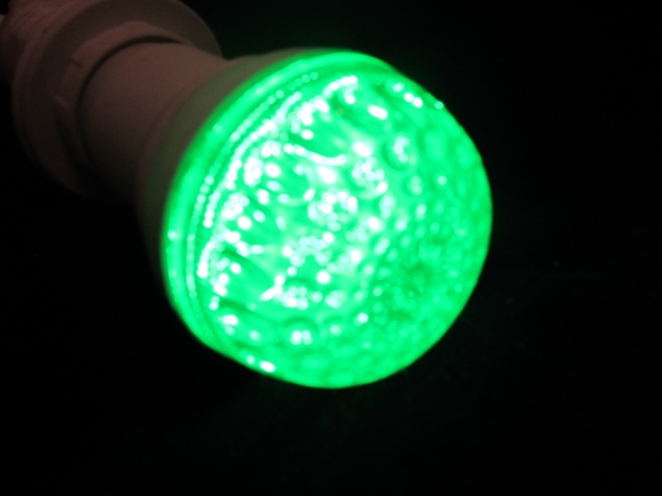 LED лампа  с цоколем E27, 50 мм, (9 светодиодов), зеленый, G-Q008G, LED-Lamp-E27-50-9-G (FS-000591)