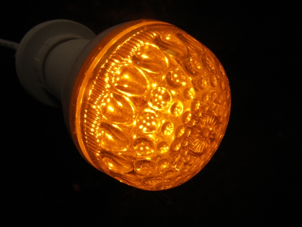 LED лампа  с цоколем E27, 50 мм, (9 светодиодов), желтый, G-Q008Y, LED-Lamp-E27-50-9-Y (FS-000590)