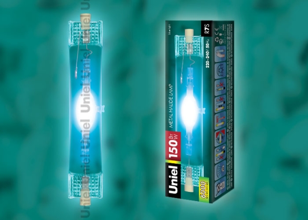 MH-DE-150/BLUE/R7s Лампа металогалогенная линейная. Цвет синий. Картонная упаковка