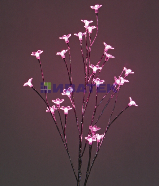 11-022, "Ветка Сакуры" на батарейках, прозрачные цветки, 90см., прозр. пр., розовый