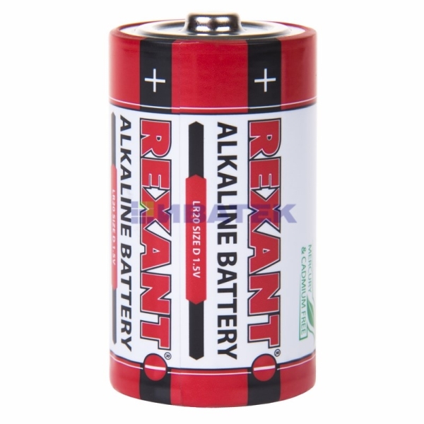 Алкалиновая  батарейка D/LR20   "REXANT"   1,5 V     (2шт./упак)