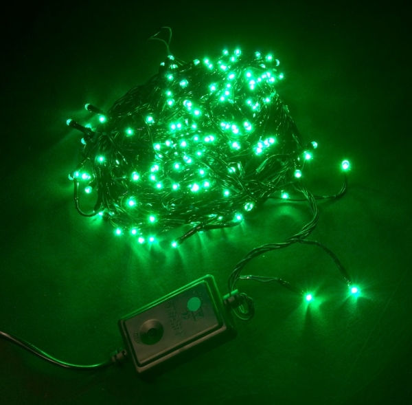 LED-BW-200-10M-240V-G LED гирлянда влагостойкая, 10 м., 200 светодиод., ЧЕРНЫЙ ПРОВОД, С КОНТРОЛЛЕРОМ,  IP-64, зеленая (FS-00001241)