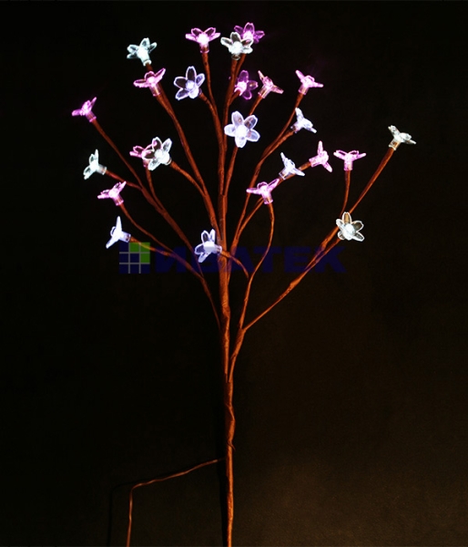 11-029, "Ветка Сакуры" на батарейках 3хАА, 24 прозрачных цветка, 59см., кор. пр., бело-розовый