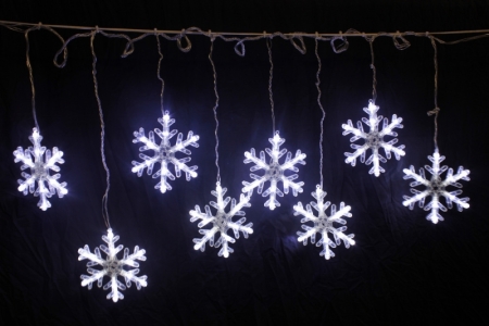 Изображение LED-SNOW-CL(198)-8-2,5М-230V-W, 8 прозрачных снежинок с интервалом 30см (12 LED), цвет белый  с конт (FS-00-00000343)  интернет магазин Иватек ivatec.ru