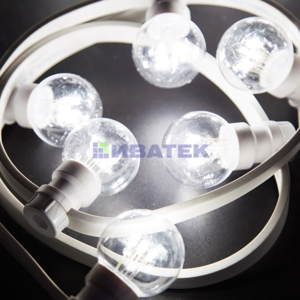 Гирлянда LED Galaxy Bulb String 10м, белый каучук, 30 ламп*6 LED белые  Партия NN на ПВХ, 25 ламп, в