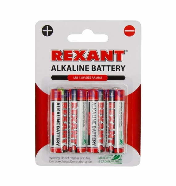 Алкалиновая батарейка AA/LR6 "REXANT" 1,5 V   4 шт блистер