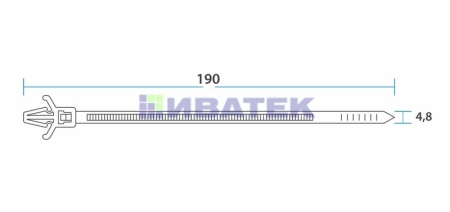 Изображение Хомут-стяжка нейлоновая с крепежным пистоном REXANT 190x4,8 мм, ? 3,2 мм, белая, упаковка 10пак, 100 шт/пак.  интернет магазин Иватек ivatec.ru