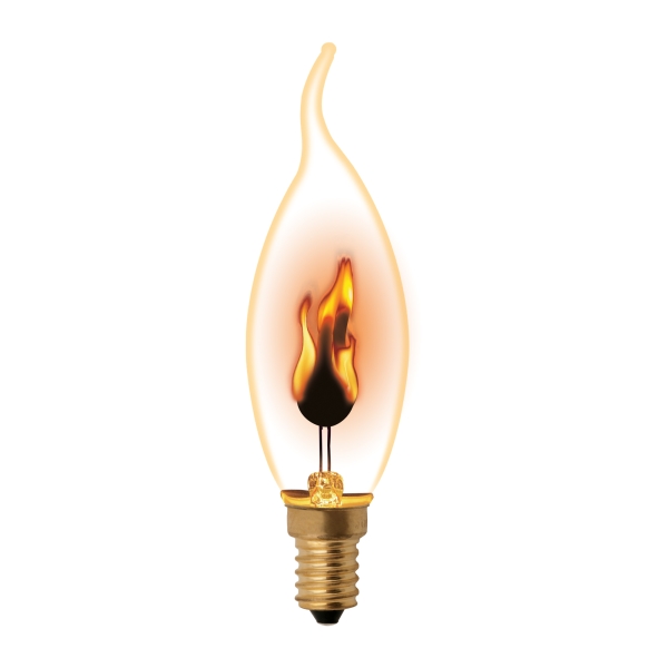 Лампа декоративная с типом свечения "эффект пламени". Форма «свеча на ветру», прозрачная. Картон. ТМ Uniel