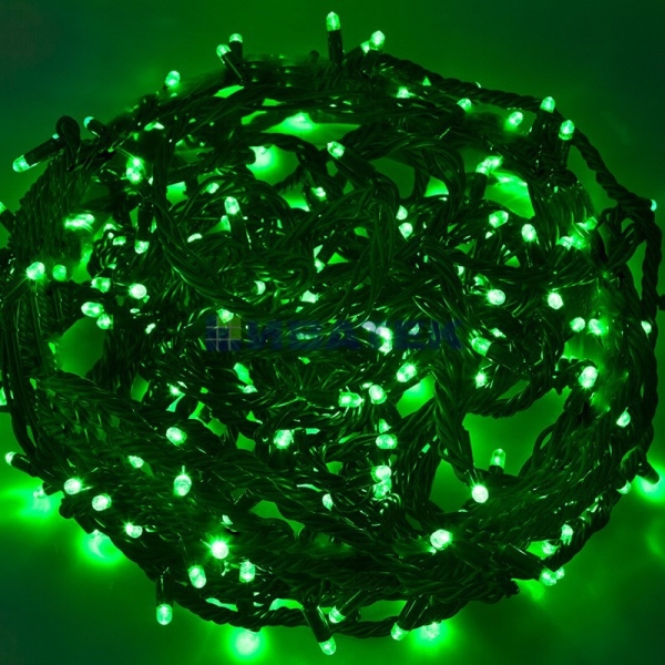 Гирлянда новогодняя "Твинкл Лайт" 20 м, 240 диодов, цвет Зеленый, черный провод "каучук", Neon-Night