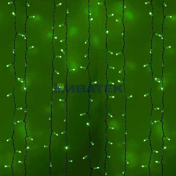 Гирлянда новогодняя "Светодиодный Дождь" 2х3м, постоянное свечение, Белый провод, 220В, Зеленый