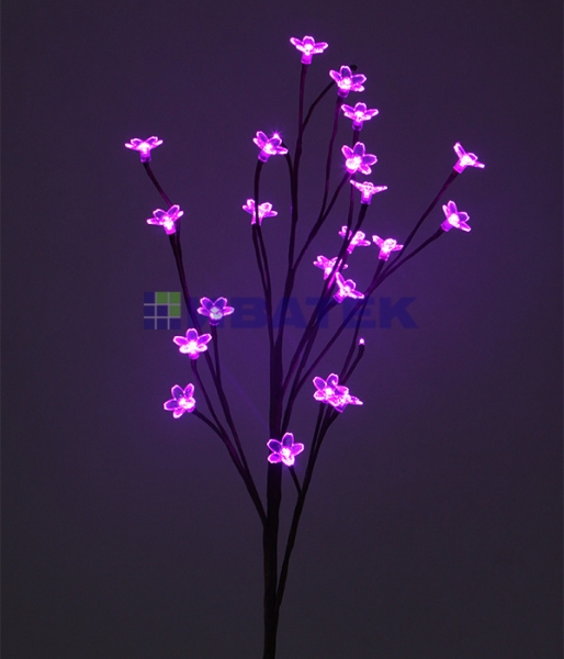 11-023, "Ветка Сакуры" на батарейках, прозрачные цветки, 100см., кор. пр., пурпурный