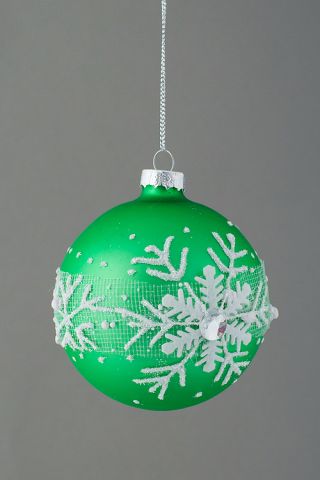 Новогодний шар "Зеленая снежинка" матовый 80 мм