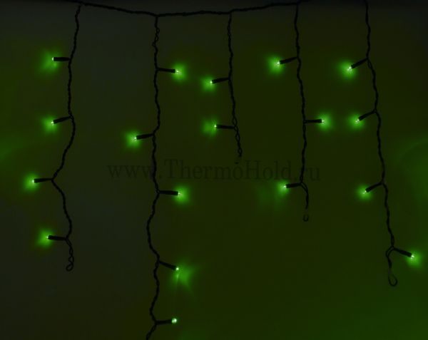 Гирлянда новогодняя Айсикл (бахрома) светодиодный, 4,8 х 0,6 м, черный провод, 220В, диоды Зеленые,