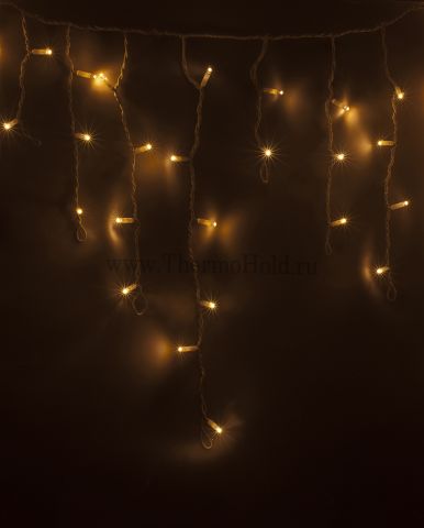 Гирлянда новогодняя Айсикл (бахрома) светодиодная, 1,8 х 0,5 м, прозрачный провод, 220В, диоды Тепло