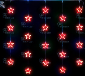 Светодиодный узорный занавес Rich LED Звезды, 2*2, постоянное свечение, цвет: красный, провод: прозр