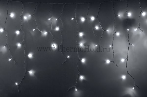 Гирлянда новогодняя Айсикл (бахрома) светодиодный, 1,8 х 0,5 м, прозрачный провод, 220В, диоды Белые