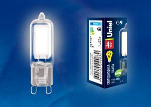 LED-JCD-4W/NW/G9/CL Лампа светодиодная, прозрачная. Белый свет (4000К). Картон. ТМ Uniel 220В