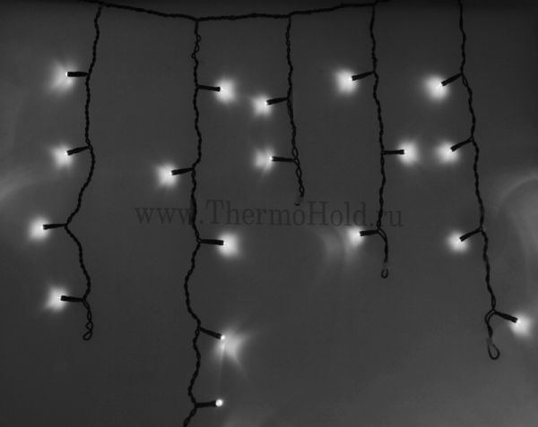 Гирлянда новогодняя Айсикл (бахрома) светодиодный, 4,8 х 0,6 м, черный провод, 220В, диоды Белые, Ne