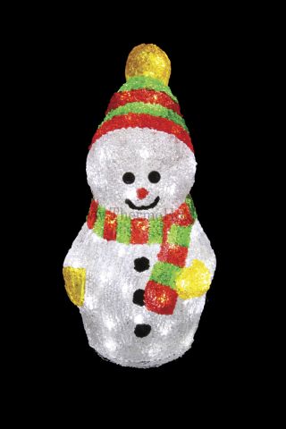 Акриловая светодиодная фигура "Снеговик с шарфом" 30 см, 40 светодиодов, IP 44, понижающий трансформ