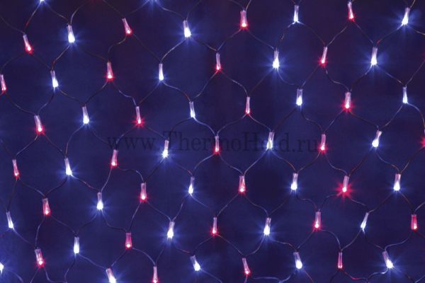 Гирлянда новогодняя - сеть светодиодная 2 х 0.7м, свечение с динамикой, черный провод, красно/Синие