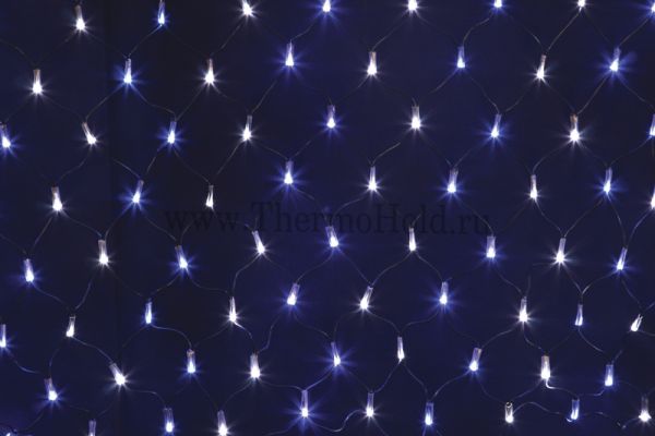 Гирлянда новогодняя - сеть светодиодная 2 х 0.7м, свечение с динамикой, черный провод, бело/Синие ди