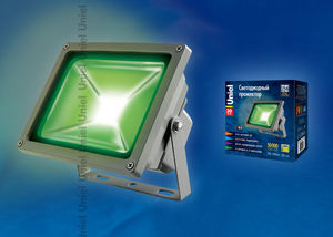 ULF-S01-50W/GREEN IP65 110-240В Прожектор светодиодный. Зеленый свет. Корпус серый. Упаковка картон.