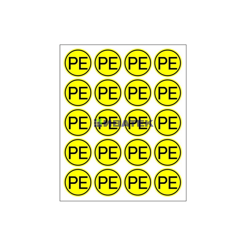 Изображение Наклейка знак электробезопасности «PE» d - 20 мм REXANT (20 шт на листе)  интернет магазин Иватек ivatec.ru