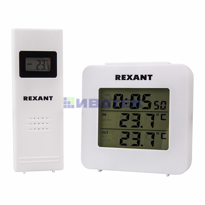 Изображение Электронный термометр с часами и беспроводным выносным датчиком  интернет магазин Иватек ivatec.ru