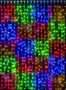 Занавес 2*3 м, 220 В, постоянное свечение, цвет: мульти клетки: красный, синий, желтый, зеленый IP54