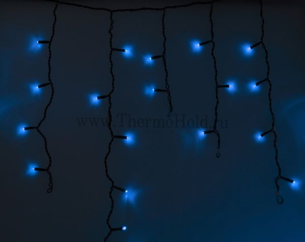 Гирлянда новогодняя Айсикл (бахрома) светодиодный, 4,8 х 0,6 м, черный провод, 220В, диоды Синие, Ne
