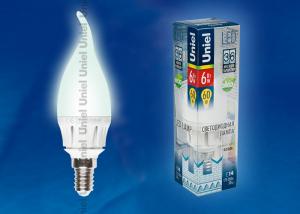 LED-CW37-6W/NW/E14/FR ALM01WH Лампа светодиодная. Форма "свеча на ветру", матовая колба. Материал корпуса алюминий. Цвет свечения белый. Серия Merli.