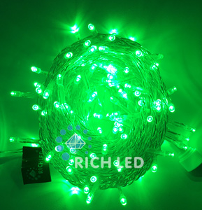 Светодиодные гирлянды Нить 10 метров, 24 В, постоянное свечение, цвет: зеленый, провод: прозрачный