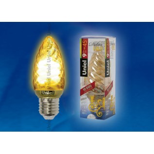 ESL-C21-T9/GOLD/E27 Лампа энергосберегающая. Форма витая золотистая свеча. Пластиковая упаковка