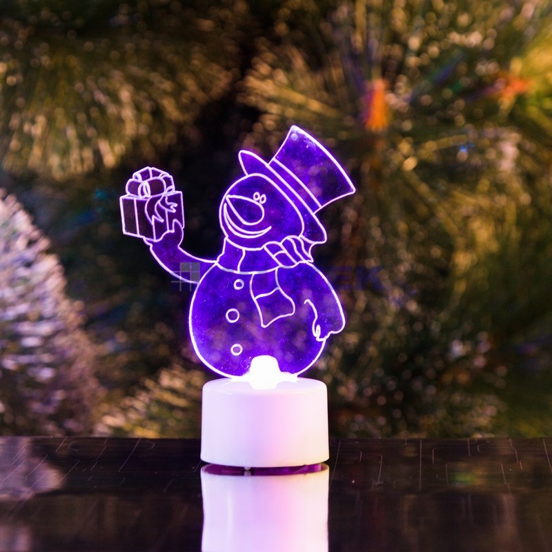 Фигура светодиодная на подставке "Снеговик с подарком 2D", RGB