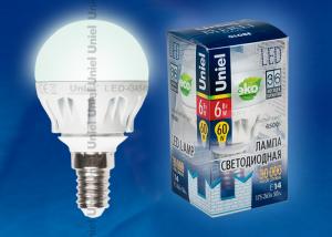LED-G45-6W/NW/E14/FR ALM01WH Лампа светодиодная. Форма "шар", матовая колба. Материал корпуса алюминий. Цвет свечения белый. Серия Merli. Упаковка пла