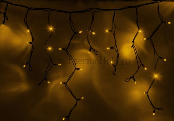 Гирлянда новогодняя Айсикл (бахрома) светодиодный, 5,6х0,9м, черный провод "КАУЧУК", 220В, диоды Жел