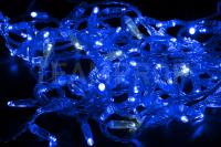 Светодиодная гирлянда нить 10м, 220В, флэш, прозрачный провод, синяя