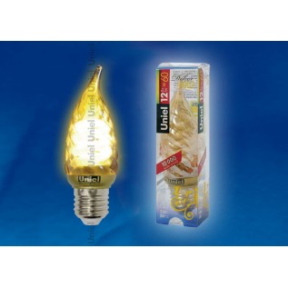 ESL-C21-TW9/GOLD/E27 Лампа энергосберегающая. Форма свеча витая золотистая на ветру. Пластиковая упаковка