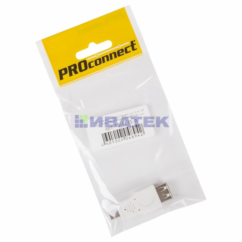 Переходник USB PROconnect, гнездо USB-A - штекер mini USB 5pin, 1 шт., пакет БОПП