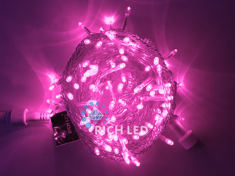 Светодиодные гирлянды Нить 10 метров, 220 В, постоянное свечение, цвет: розовый, провод: прозрачный