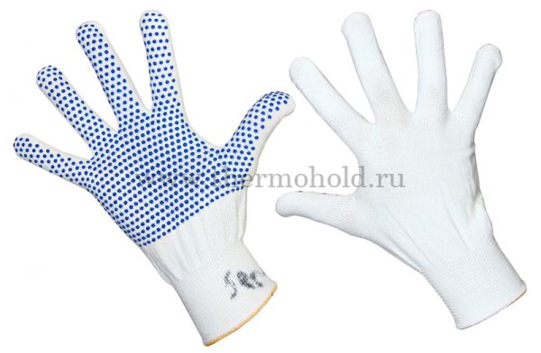 Перчатки нейлоновые с частичным покрытием ладони и пальцев «Точка» ПВХ белые