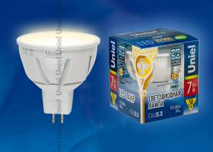 LED-JCDR-7W/WW/GU5.3/FR ALP01WH Лампа светодиодная. Материал корпуса алюминий. Цвет свечения теплый белый. Серия Palazzo. Упаковка пластик